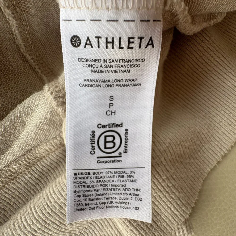 Athleta Open Front Cardigan‎ in Beige, Front Pockets, Flowy, Size Small
